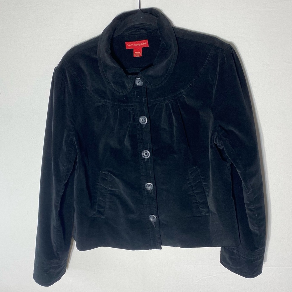 Vintage B.U.M. Equipment Black Velvet Button Front Light Jacket XL Goth Retro